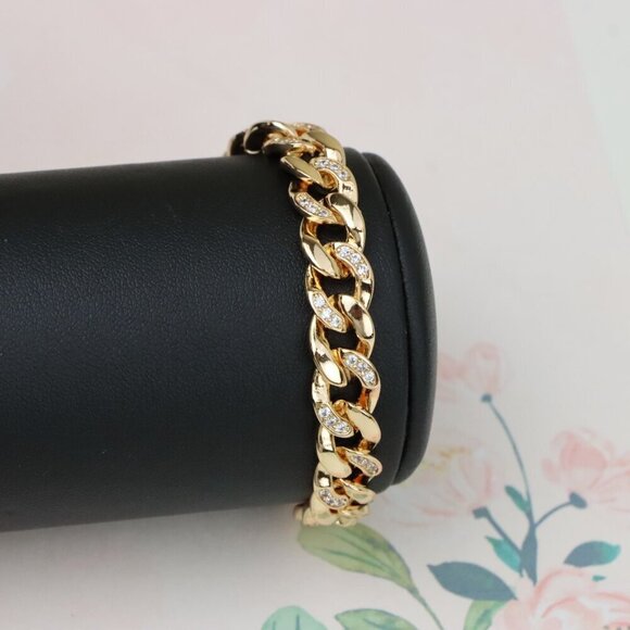 "Bold Rose Gold Cuban Link Bracelet with Sparkling CZ Accents, XPBL1020 - Picture 7 of 11